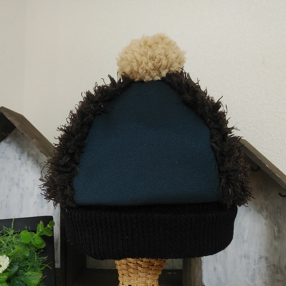 『冬支度ハンドメイド２０２１』4枚はぎニット帽（青系）キッズ用（50~54cm） 3枚目の画像