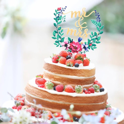 ケーキトッパー MR&MRS 結婚式 ウエディング ケーキ ブライダル  リーフ 2枚目の画像