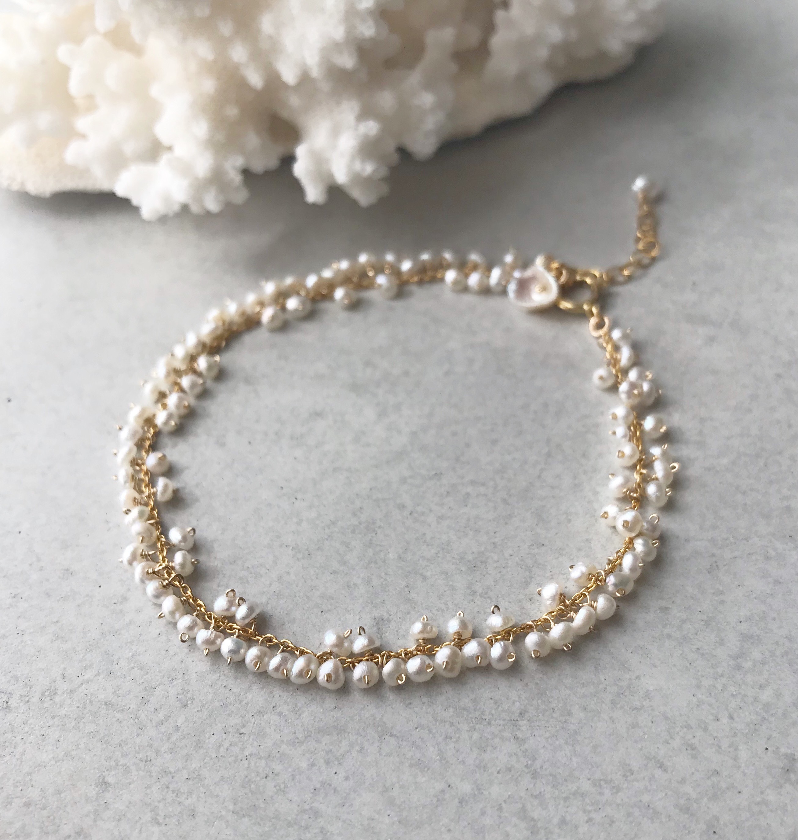 【再販】【K14gf】バイカオウレンのブレスレット(淡水パール)