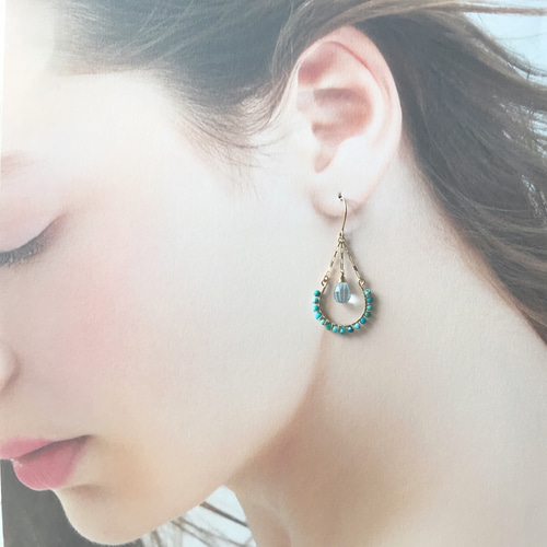 K14gf】ブルートパーズとターコイズのシャンデリアピアス(イヤリング