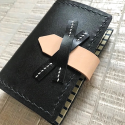 レザー　クリアポケットの手縫いカードケース　ブラック 3枚目の画像