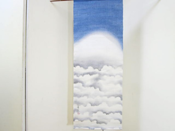 本麻地 タペストリー A-7「手描き ぼかし染め 霊峰不二」45x123cm (送料込) 1枚目の画像