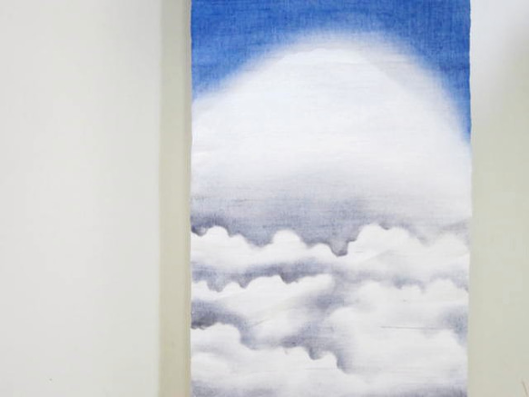 本麻地 タペストリー A-7「手描き ぼかし染め 霊峰不二」45x123cm (送料込) 2枚目の画像