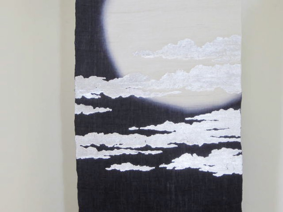 本麻地 タペストリー A-5「手描きぼかし染め 名月」45x130cm (送料込) 2枚目の画像