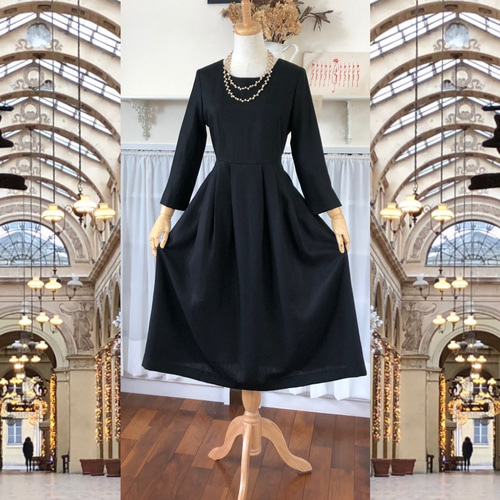 高級BLACK】セレモニー・式服対応linenボックスタックロングワンピース 