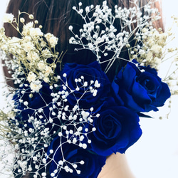 【ヘッドドレス／髪飾りプリザーブドフラワー／ウェディング・前撮り和装】青の薔薇 2枚目の画像