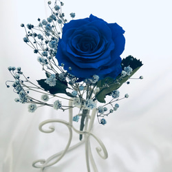 【プリザーブドフラワー／青薔薇とブルーカスミ草の祝福一輪ラッピング付き】 2枚目の画像