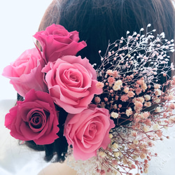 【ヘッドドレス／髪飾りプリザーブドフラワー／ウェディング・前撮り和装】ピンクの薔薇 3枚目の画像