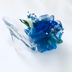 【プリザーブドフラワー／ガラスの靴ミニシリーズ】青い薔薇のミニサイズのガラスの靴【リボンラッピング付き 4枚目の画像