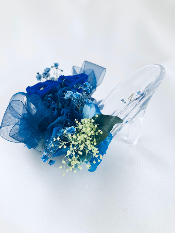 【プリザーブドフラワー／ガラスの靴ミニシリーズ】青い薔薇のミニサイズのガラスの靴【リボンラッピング付き 5枚目の画像