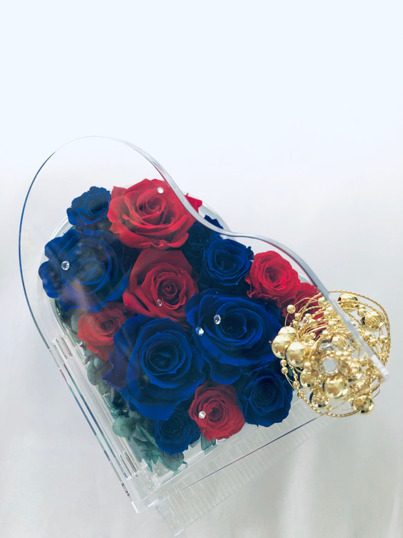 【プリザーブドフラワー／グランドピアノシリーズ】青と赤の薔薇の冷静と情熱の音色 5枚目の画像