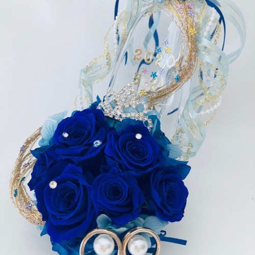 プリザーブドフラワー／青い薔薇のプリンセスのティアラのガラス