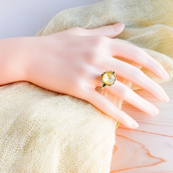 “柚子”　◇スワロフスキーとビーズの指輪（フリーサイズ） 5枚目の画像