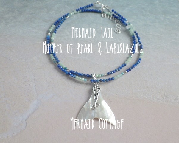 *sv925*Mermaid Tail*マザーオブパールの人魚の尻尾☆ラピスラズリネックレス