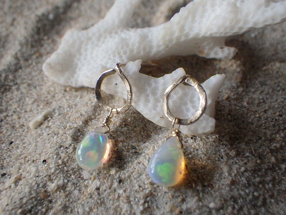 *14kgf*Ethiopian Opal Stud Earrings エチオピア産プレシャスオパール14kgfスタッド 8枚目の画像