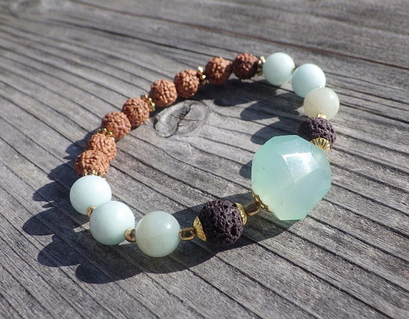 Big Chalcedony Healing Braceletアロマブレスレット☆ルドラクシャ 9枚目の画像