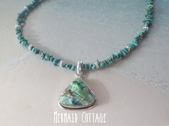 *3WAY*Triangle Avalon Turquoise Necklace 三角アバロンのターコイズステートメント 2枚目の画像