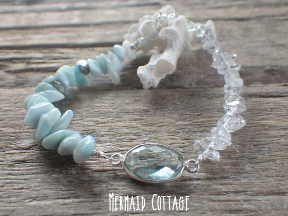 *sv925*Larimar&Herkimer Beach Bracelet 1枚目の画像