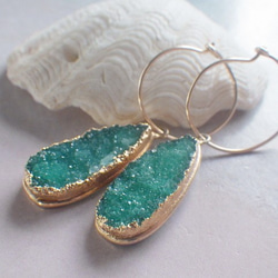 14kgf* Ocean Druzy Goddess Earrings ドゥルージーの14kgfフープピアス 3枚目の画像