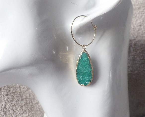 14kgf* Ocean Druzy Goddess Earrings ドゥルージーの14kgfフープピアス 4枚目の画像