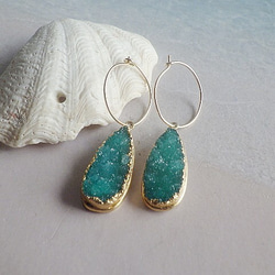 14kgf* Ocean Druzy Goddess Earrings ドゥルージーの14kgfフープピアス 5枚目の画像