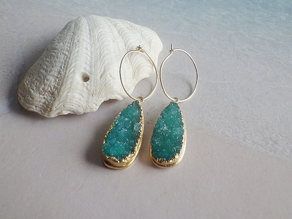 14kgf* Ocean Druzy Goddess Earrings ドゥルージーの14kgfフープピアス 5枚目の画像