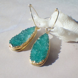 14kgf* Ocean Druzy Goddess Earrings ドゥルージーの14kgfフープピアス 6枚目の画像