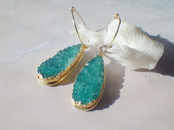 14kgf* Ocean Druzy Goddess Earrings ドゥルージーの14kgfフープピアス 6枚目の画像