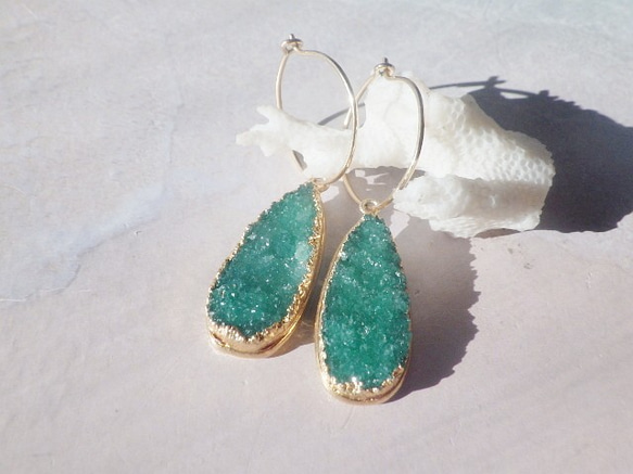 14kgf* Ocean Druzy Goddess Earrings ドゥルージーの14kgfフープピアス 8枚目の画像