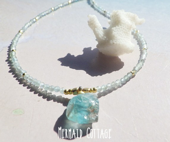 *14kgf*Raw Apataite Ocean Necklace＊アパタイト原石のビーチネックレス 1枚目の画像