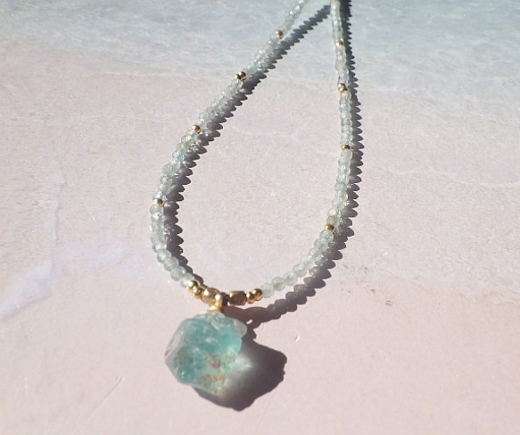 *14kgf*Raw Apataite Ocean Necklace＊アパタイト原石のビーチネックレス 5枚目の画像