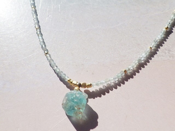 *14kgf*Raw Apataite Ocean Necklace＊アパタイト原石のビーチネックレス 10枚目の画像