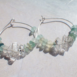 *sv925* Calm Sea Romanglass & Crystal　ローマングラスとハーキマークウォーツのフープ 8枚目の画像