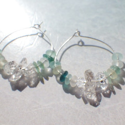 *sv925* Calm Sea Romanglass & Crystal　ローマングラスとハーキマークウォーツのフープ 9枚目の画像