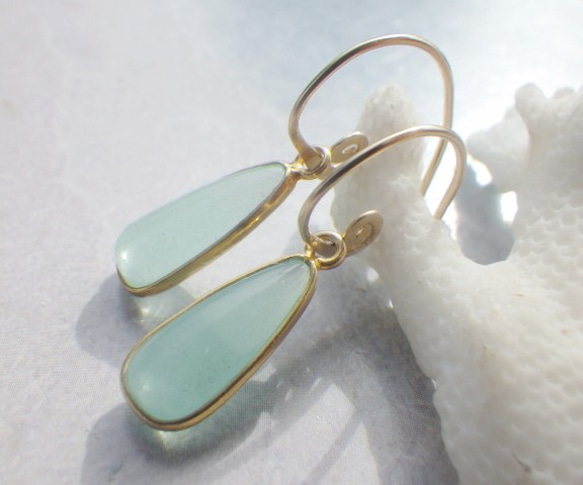 *14kgf*Chalcedony Swirl Earrings　アクアカルセドニーの渦巻きピアス☆槌目 10枚目の画像