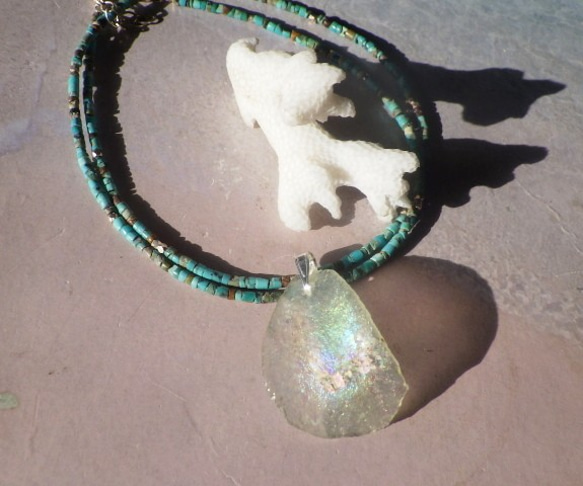 *sv925*Ancient Romanglass Necklace　☆ローマングラス☆銀化 7枚目の画像