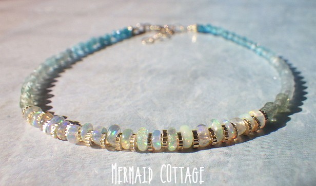 *14Kgf* Opal Ocean Ombre Bracelet　オパール＆アパタイト☆アジャスター