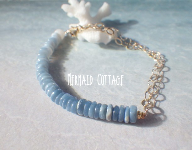 *14kgf* Blue Opal Bracelet ブルーオパール ハーフ＆ハーフ☆ゴールド2連チェーンブレスレット