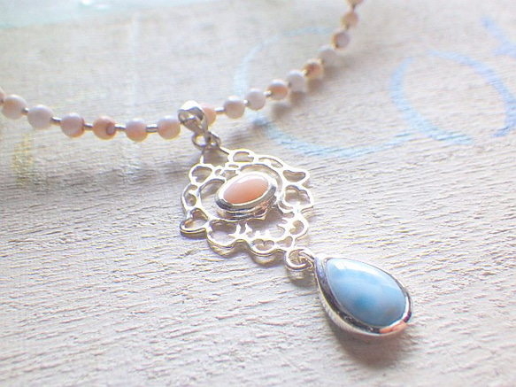 Coral& Larimar Beach Necklace✴︎sv925✴︎⭐︎受注製作 1枚目の画像