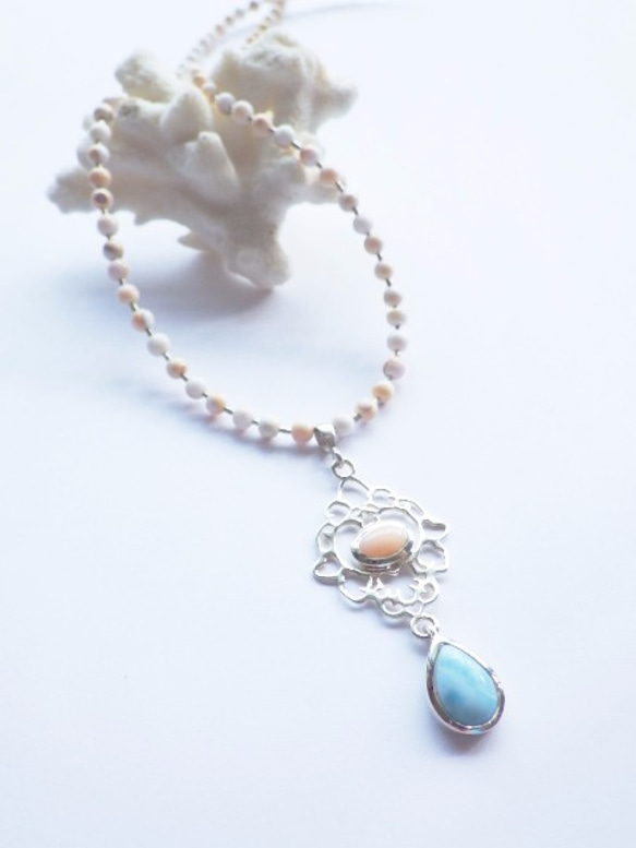 Coral& Larimar Beach Necklace✴︎sv925✴︎⭐︎受注製作 8枚目の画像