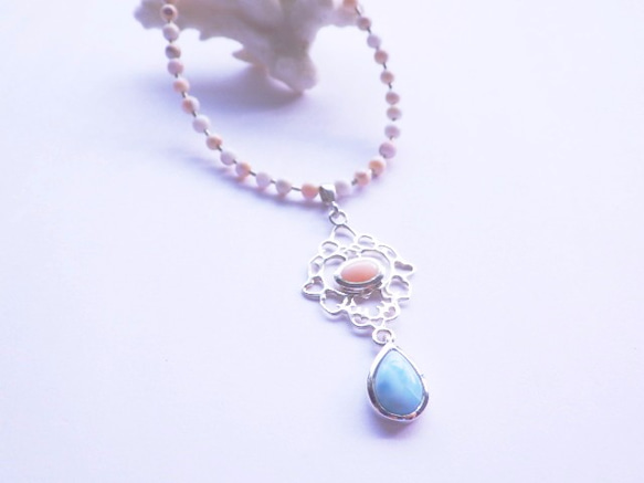 Coral& Larimar Beach Necklace✴︎sv925✴︎⭐︎受注製作 9枚目の画像