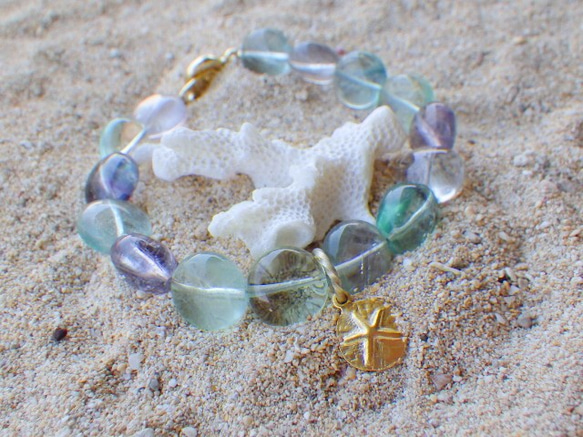 ⭐︎fluorite beach bracelet-sand dollar 4枚目の画像