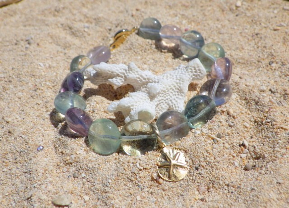 ⭐︎fluorite beach bracelet-sand dollar 5枚目の画像