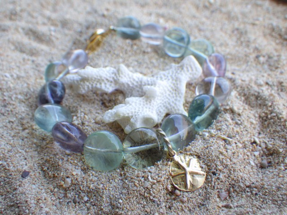 ⭐︎fluorite beach bracelet-sand dollar 6枚目の画像