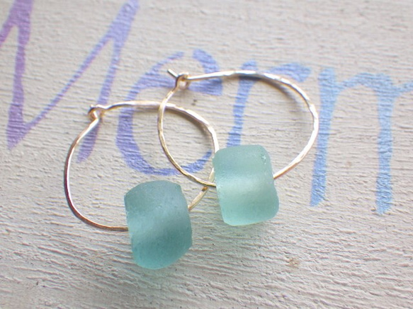 Ocean Hammered Hoop *14kgf* Sea glass recycled glass 3枚目の画像