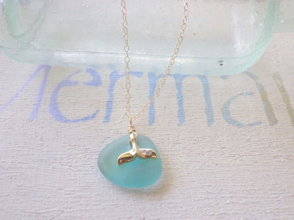 Whale Tail Seaglass Necklace*14kgf 3枚目の画像