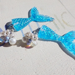 人魚の尻尾と海の泡のピアス 2way 3枚目の画像
