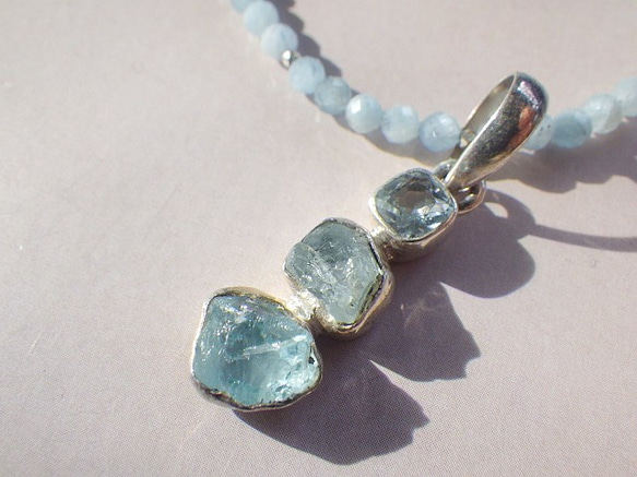 アクアマリン ラフロック Blue Ocean Gem Necklace＊sv925 2枚目の画像