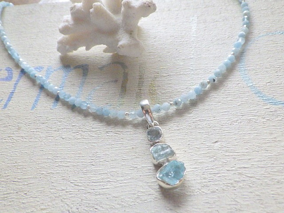 アクアマリン ラフロック Blue Ocean Gem Necklace＊sv925 4枚目の画像