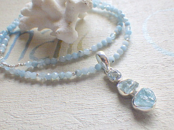 アクアマリン ラフロック Blue Ocean Gem Necklace＊sv925 5枚目の画像